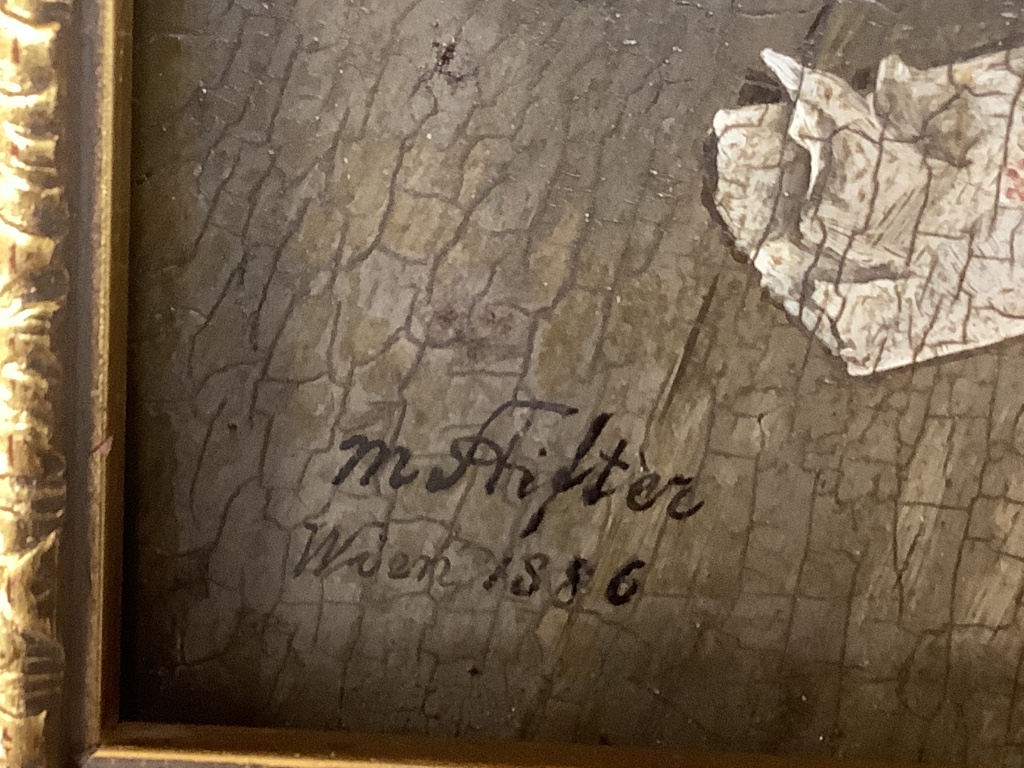 19th century Austrian School, oil on panel, ‘The Letter’, indistinctly signed and dated Wien 1886, 29 x 20cm